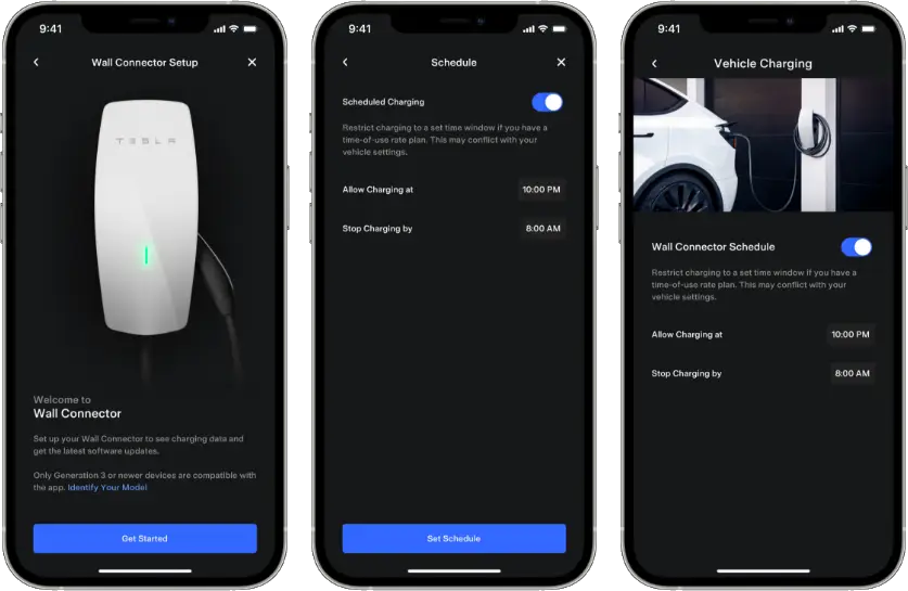Tesla laddbox i Teslas app