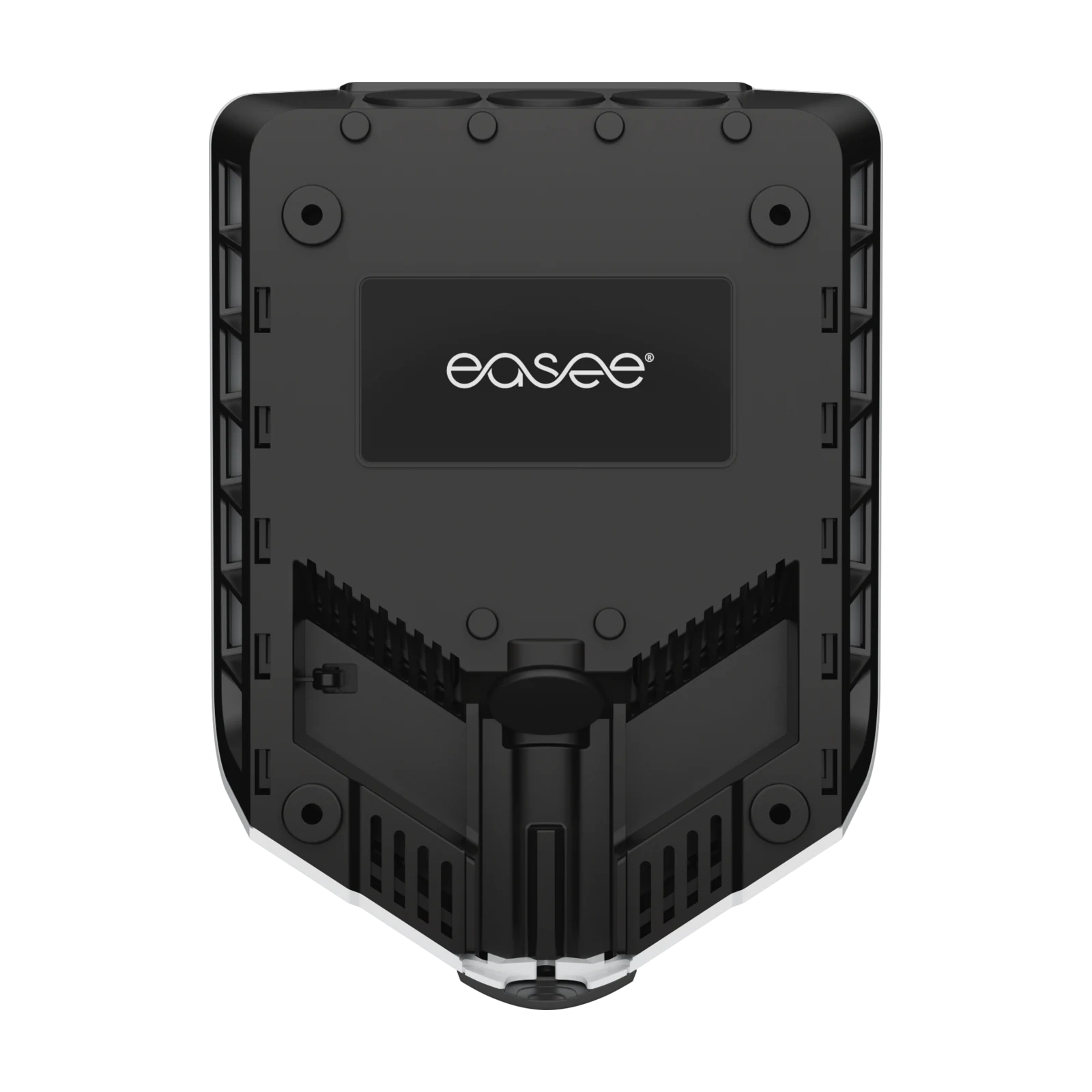 Rear view of the white Easee Charge Max EV charger showing the wall-mount backplate and Easee logo