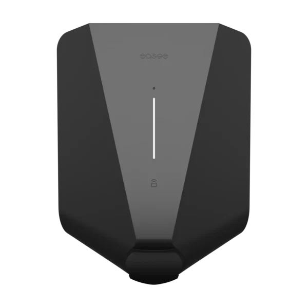 Straight-on front view of the black Easee Charge Max charger