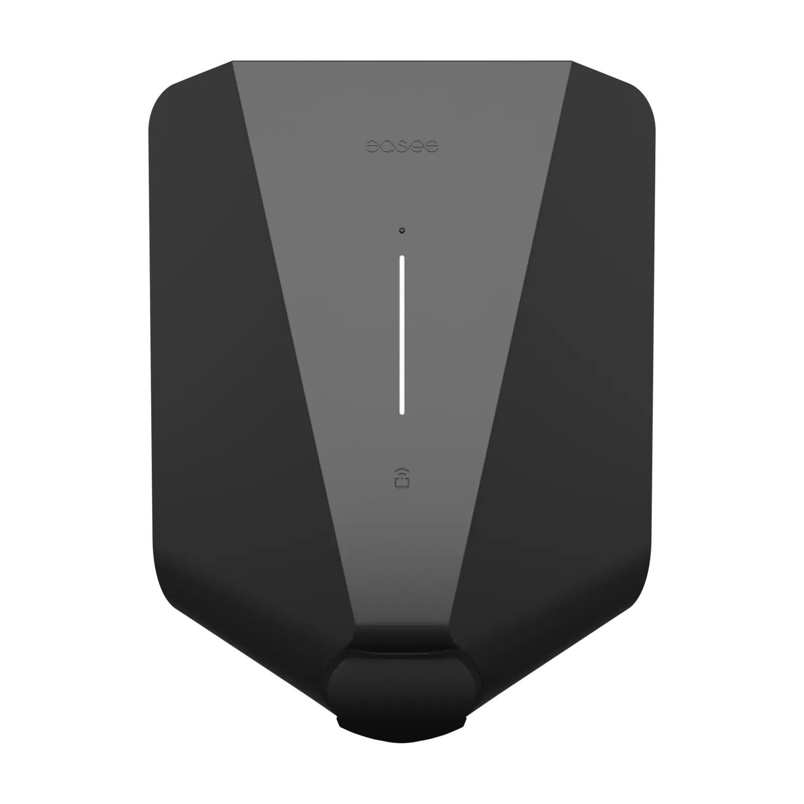 Straight-on front view of the black Easee Charge Max charger
